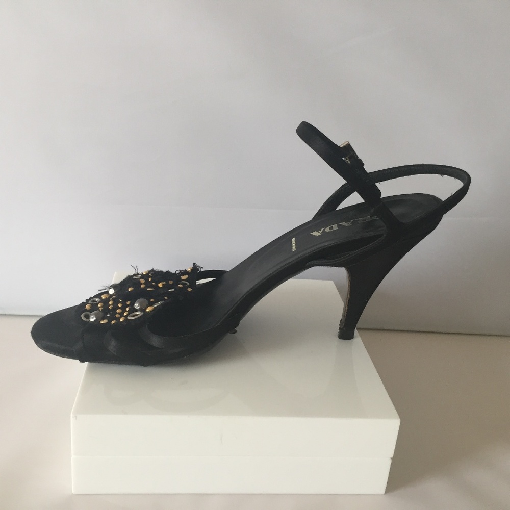 Prada Suede Heels. Black Gold & Silver Fabric 38 - Picture 3 of 7